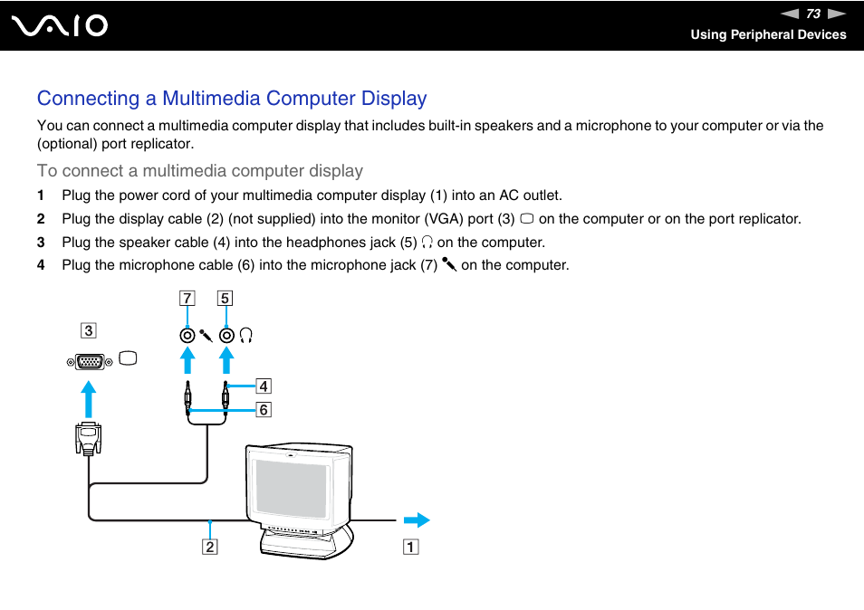Connecting a multimedia computer display | Sony VGN-TX850P User Manual | Page 73 / 202