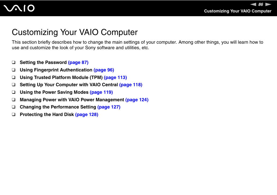 Customizing your vaio computer | Sony VGN-TX850P User Manual | Page 86 / 202