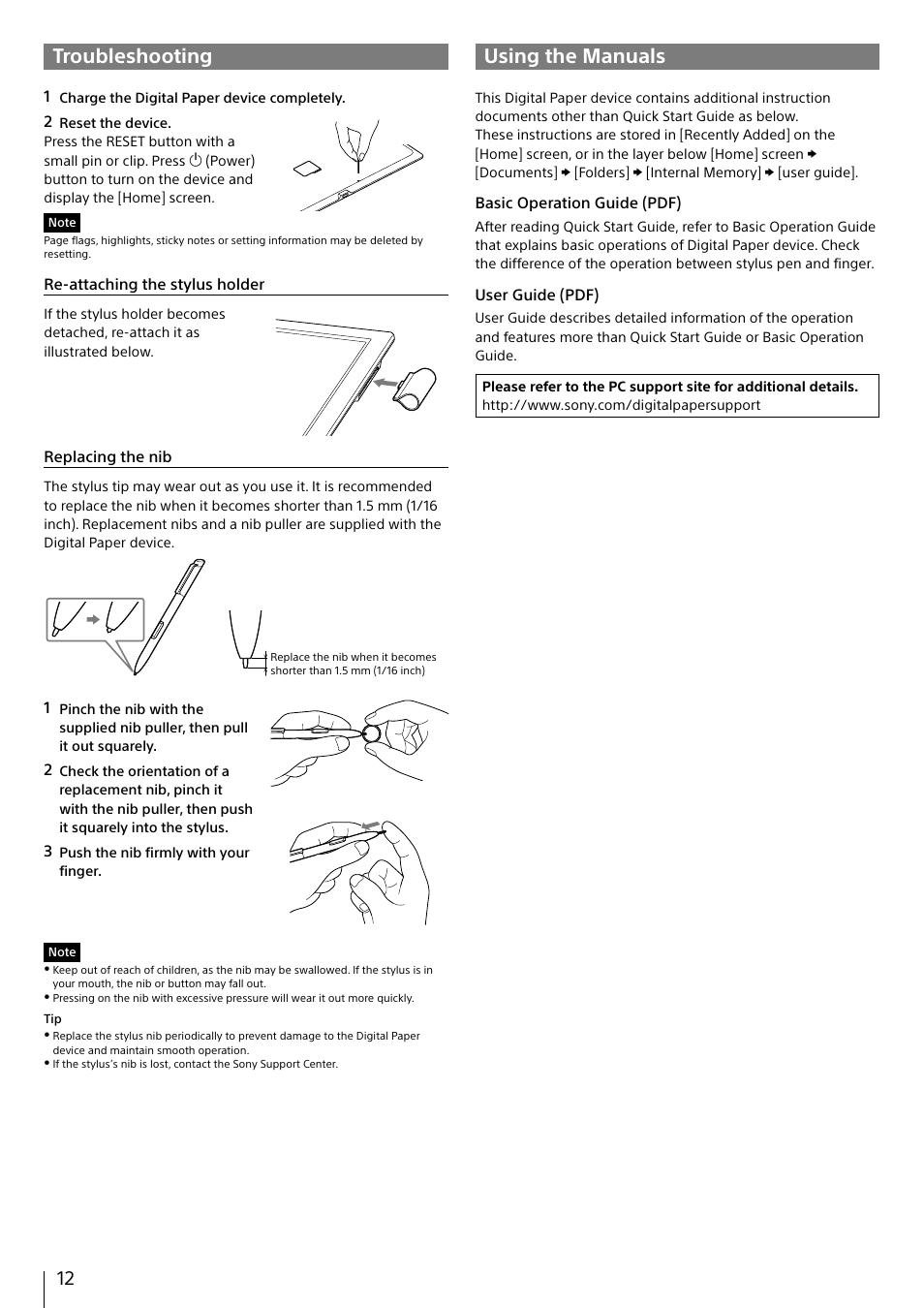 Troubleshooting, Using the manuals, Troubleshooting using the manuals | Sony DPT-S1 User Manual | Page 12 / 12