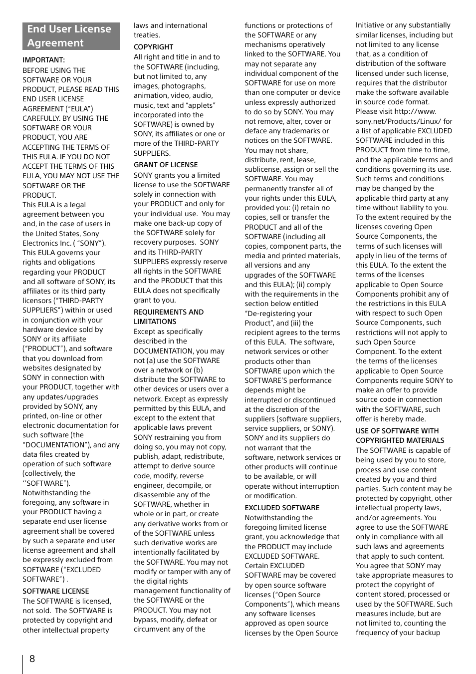 End user license agreement | Sony DPT-S1 User Manual | Page 8 / 12