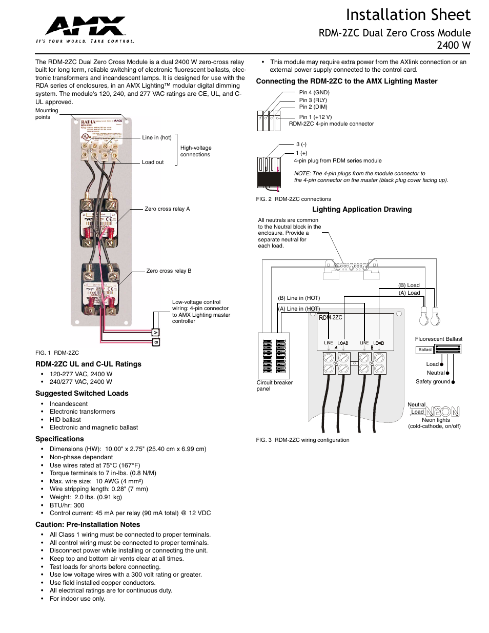 AMX Dual Zero Cross Module RDM-2ZC User Manual | 2 pages