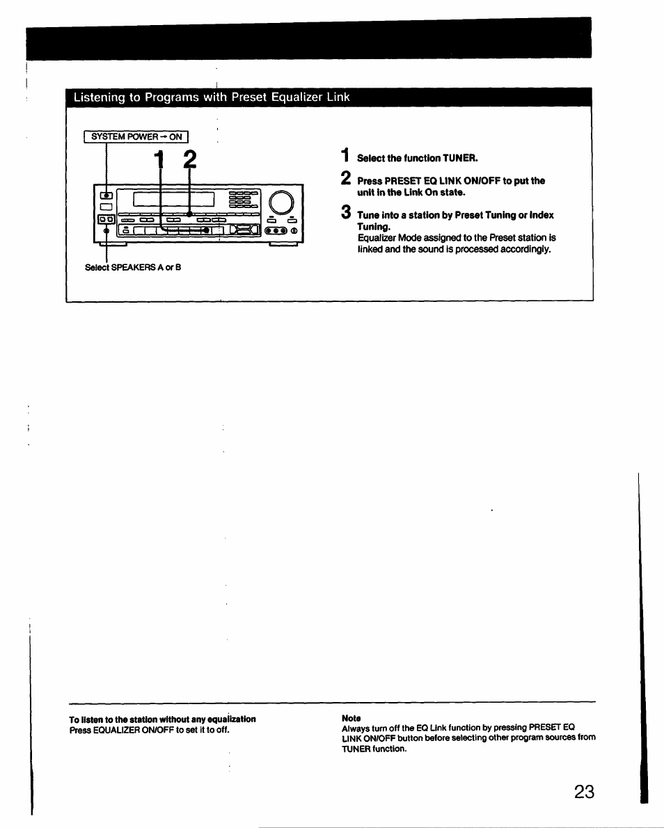 Listening to programs with preset equalizer link | Sony STR-AV910 User Manual | Page 23 / 39