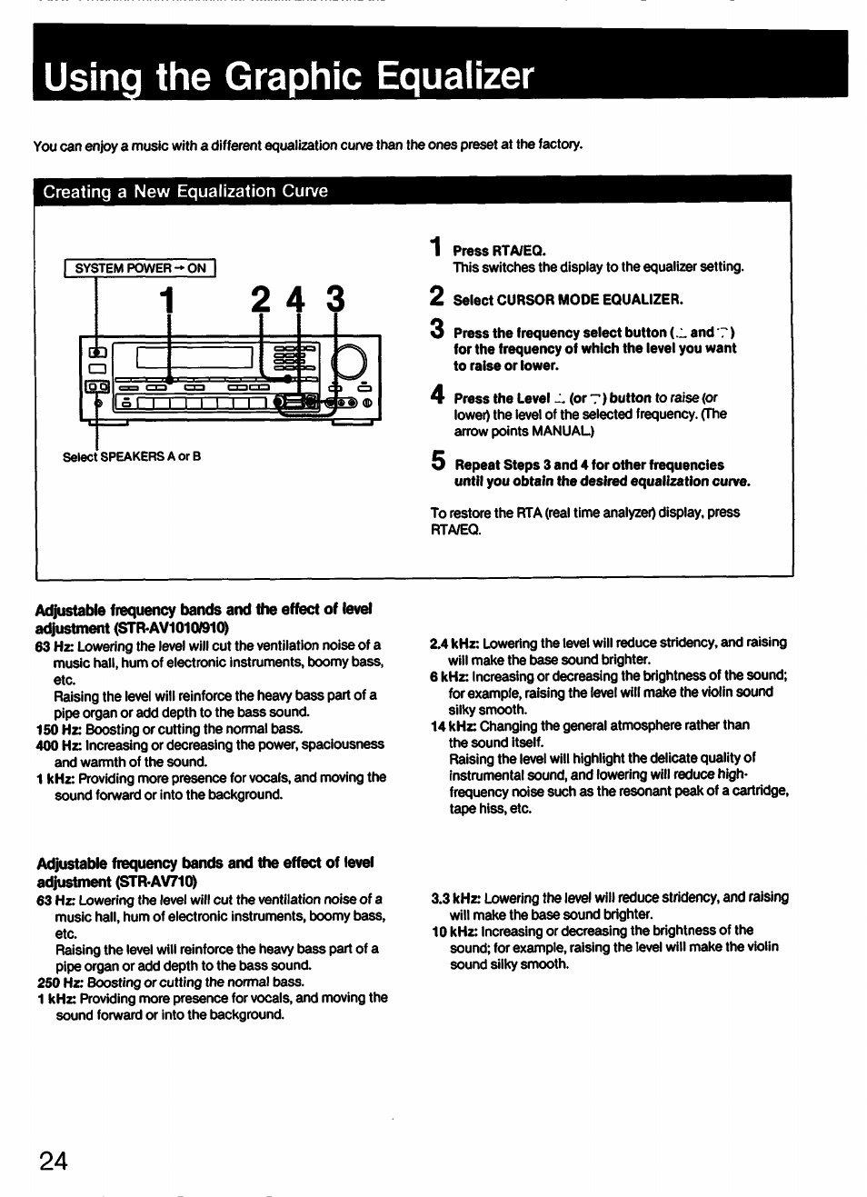 Using the graphic equalizer, Creating a new equalization curve | Sony STR-AV910 User Manual | Page 24 / 39