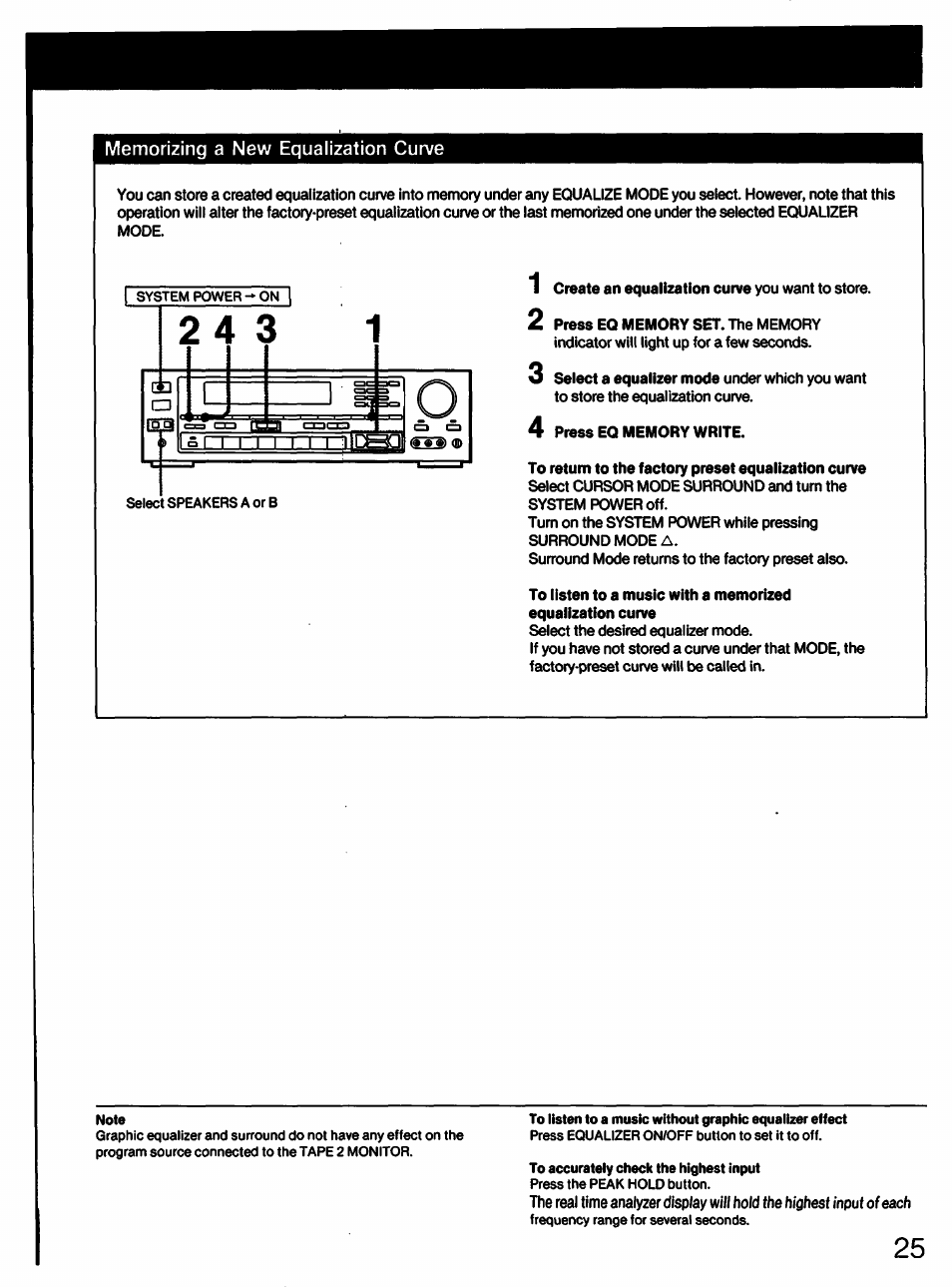 Memorizing a new equalization curve | Sony STR-AV910 User Manual | Page 25 / 39