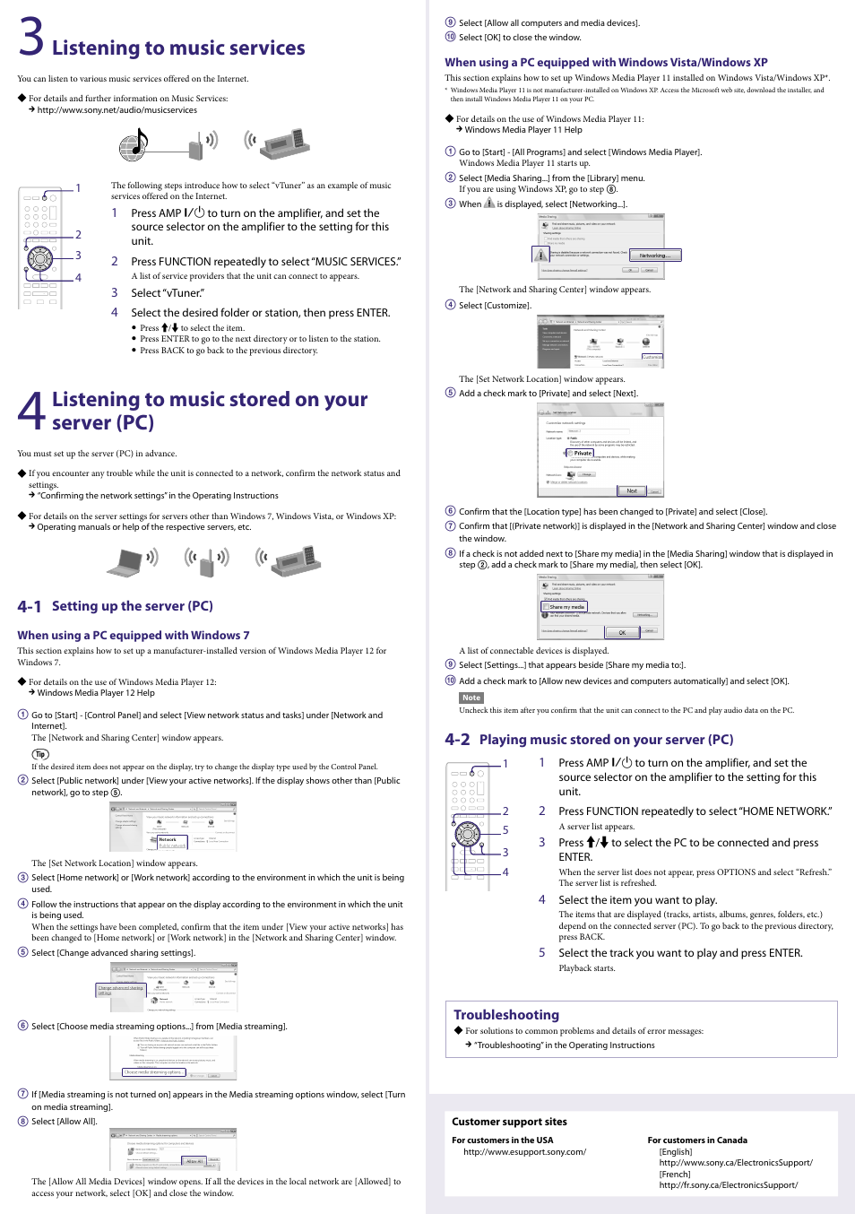 Listening to music services, Listening to music stored on your server (pc) | Sony NAC-SV10I User Manual | Page 2 / 2