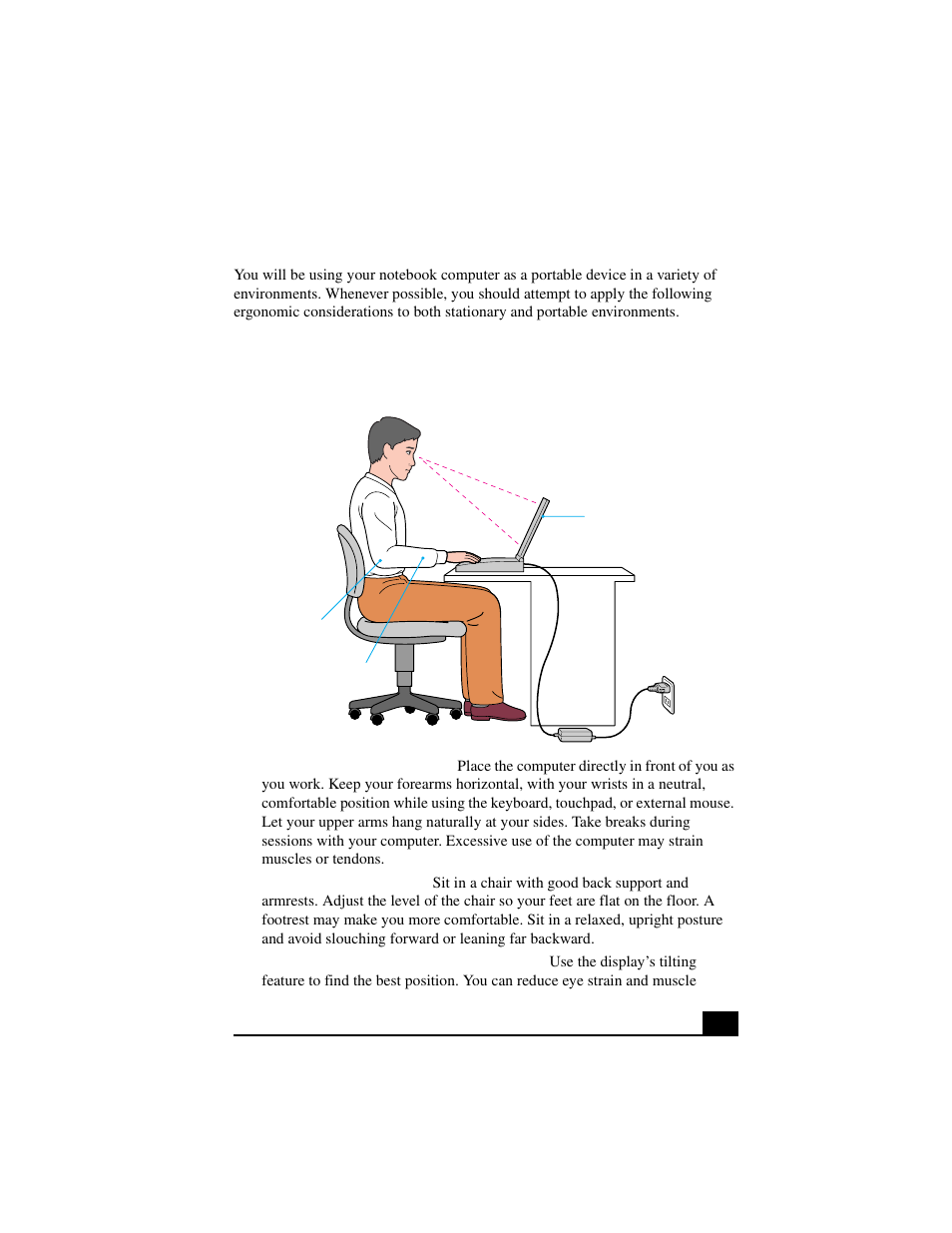 Ergonomic considerations | Sony PCG-F630 User Manual | Page 20 / 103