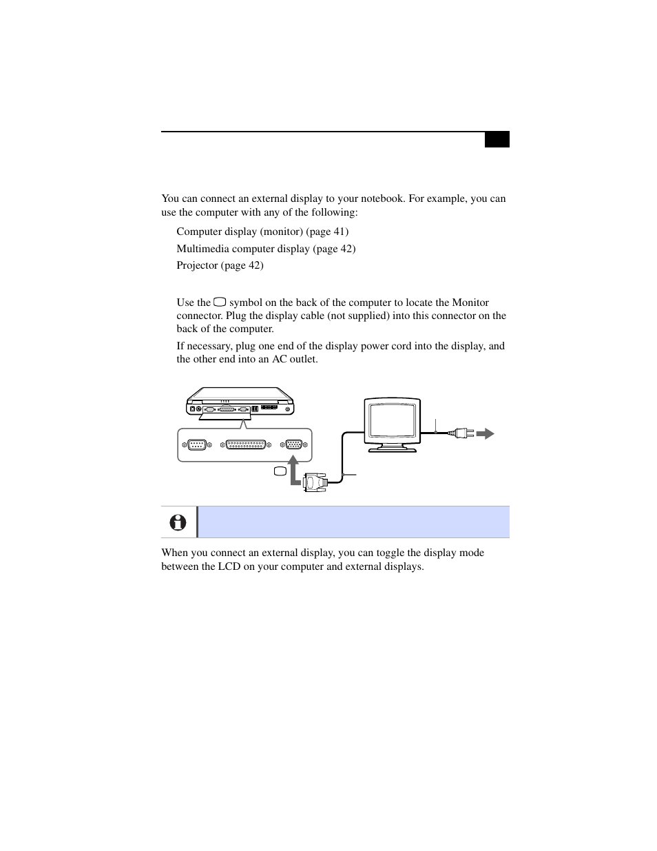 Connecting an external display | Sony PCG-F630 User Manual | Page 56 / 103