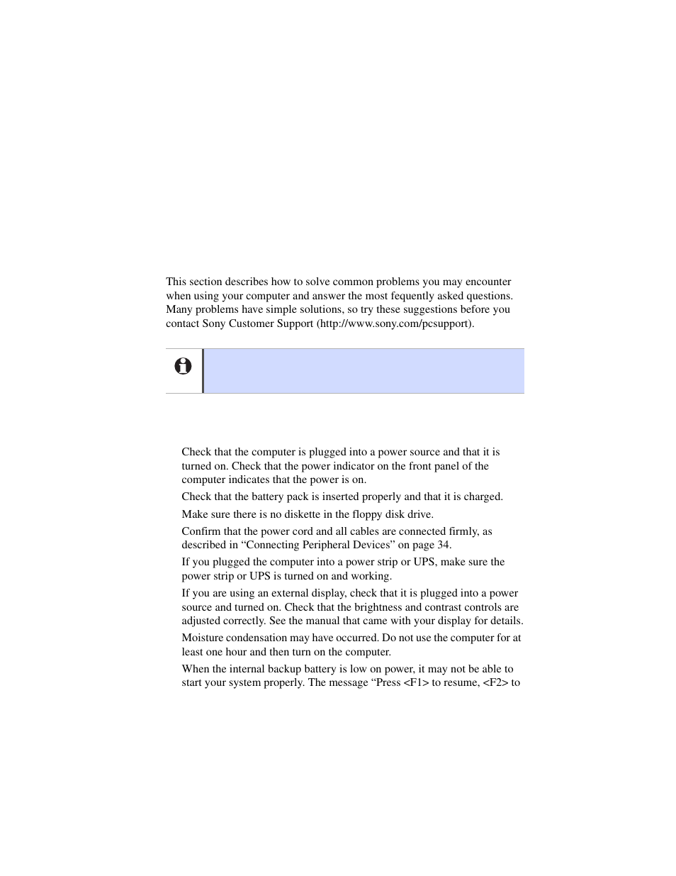 Troubleshooting, Common problems | Sony PCG-F630 User Manual | Page 76 / 103