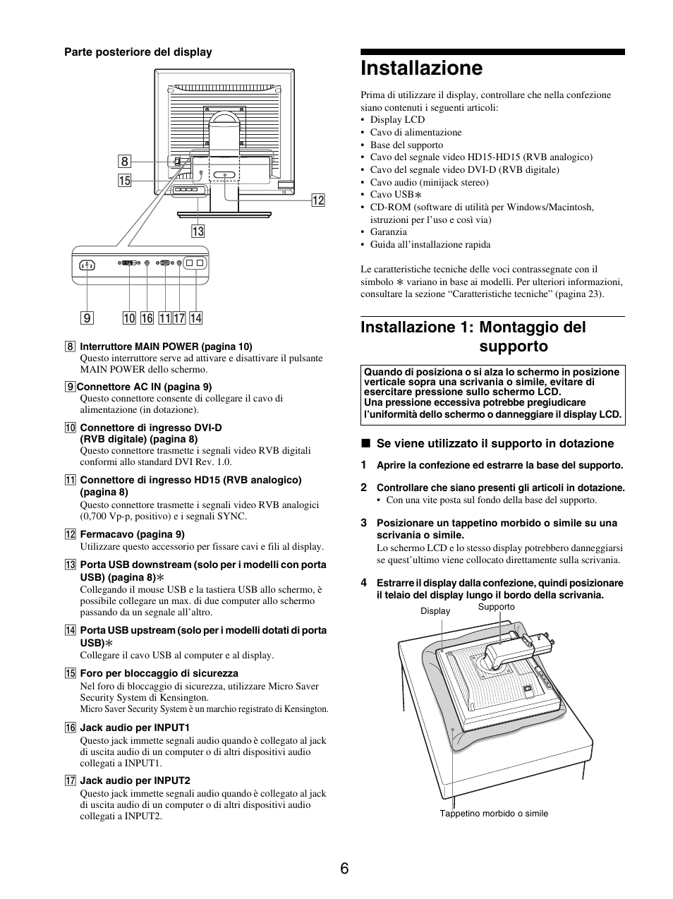 Installazione, Installazione 1: montaggio del supporto | Sony SDM-S205FB User Manual | Page 133 / 403