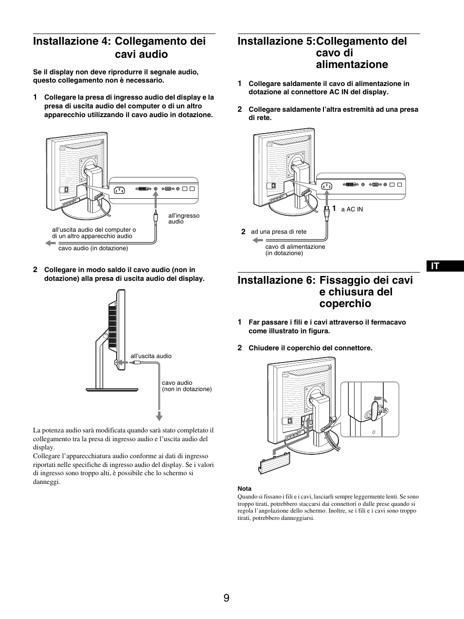 Installazione 4: collegamento dei cavi audio | Sony SDM-S205FB User Manual | Page 136 / 403