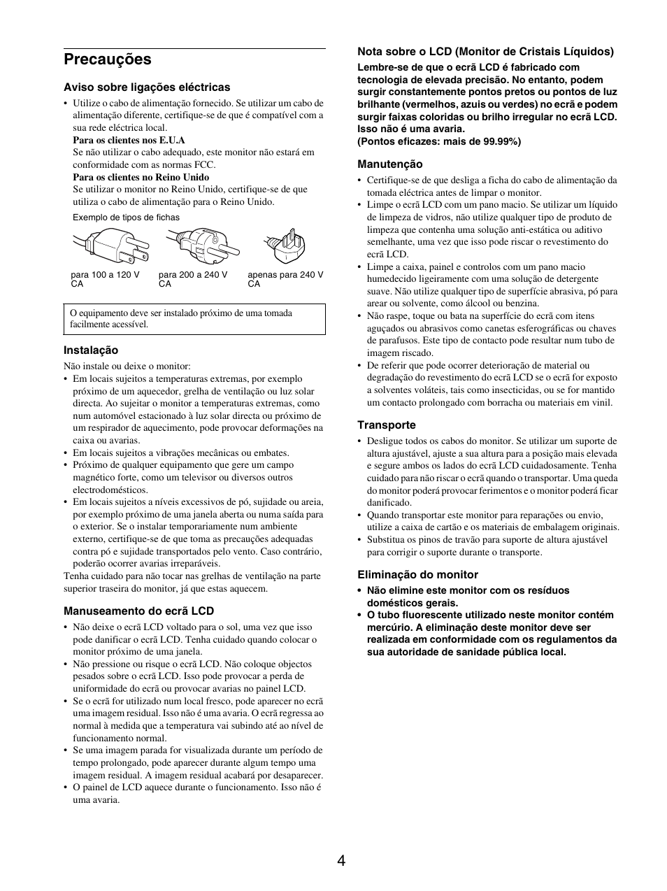 Precauções, 4precauções | Sony SDM-S205FB User Manual | Page 156 / 403