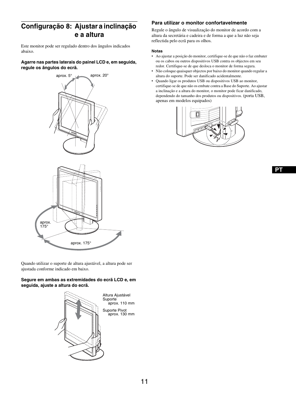 Configuração 8: ajustar a inclinação e a altura | Sony SDM-S205FB User Manual | Page 163 / 403