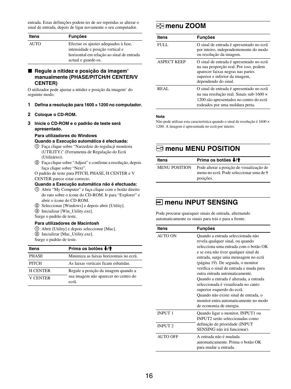 Menu zoom, Menu menu position, Menu input sensing | Menu zoom menu menu position menu input sensing, Menu menu position menu input sensing | Sony SDM-S205FB User Manual | Page 168 / 403