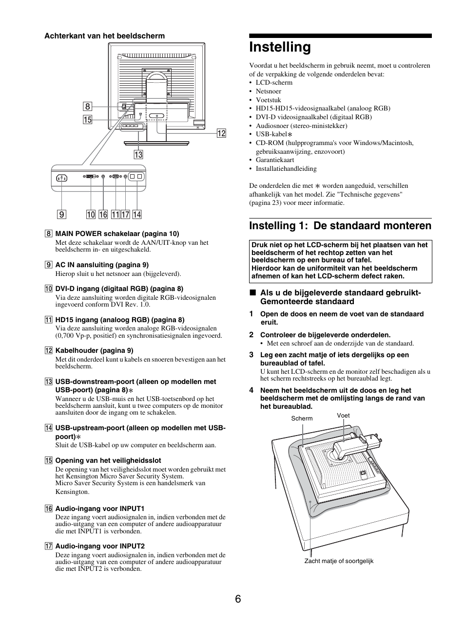 Instelling, Instelling 1: de standaard monteren | Sony SDM-S205FB User Manual | Page 233 / 403