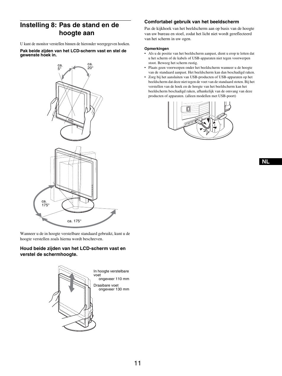 Instelling 8: pas de stand en de hoogte aan | Sony SDM-S205FB User Manual | Page 238 / 403
