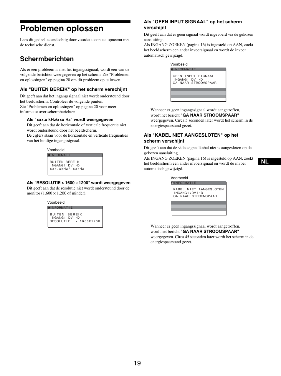 Problemen oplossen, Schermberichten | Sony SDM-S205FB User Manual | Page 246 / 403