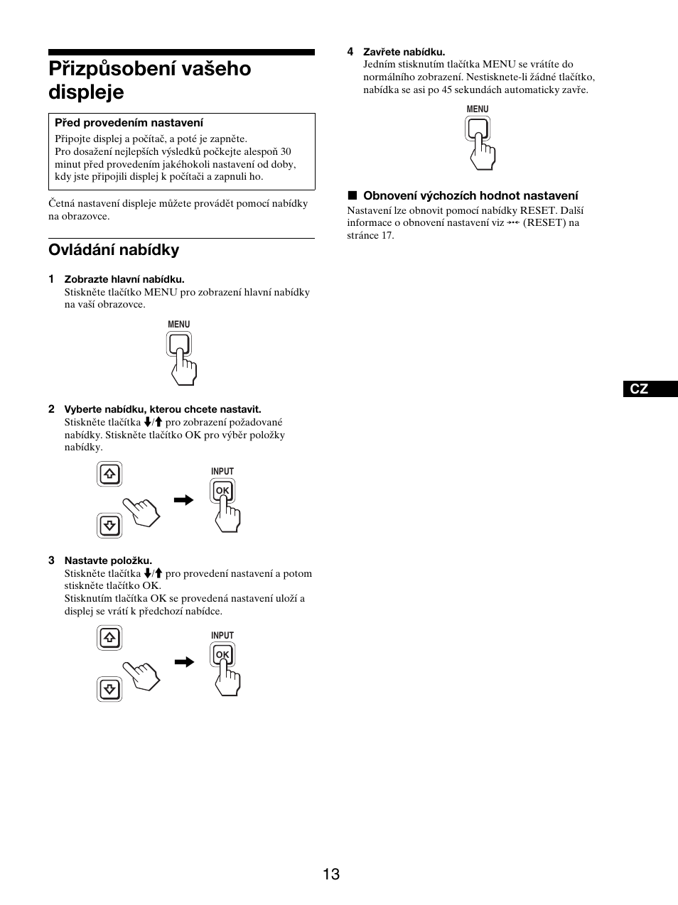 Přizpůsobení vašeho displeje, Ovládání nabídky | Sony SDM-S205FB User Manual | Page 290 / 403