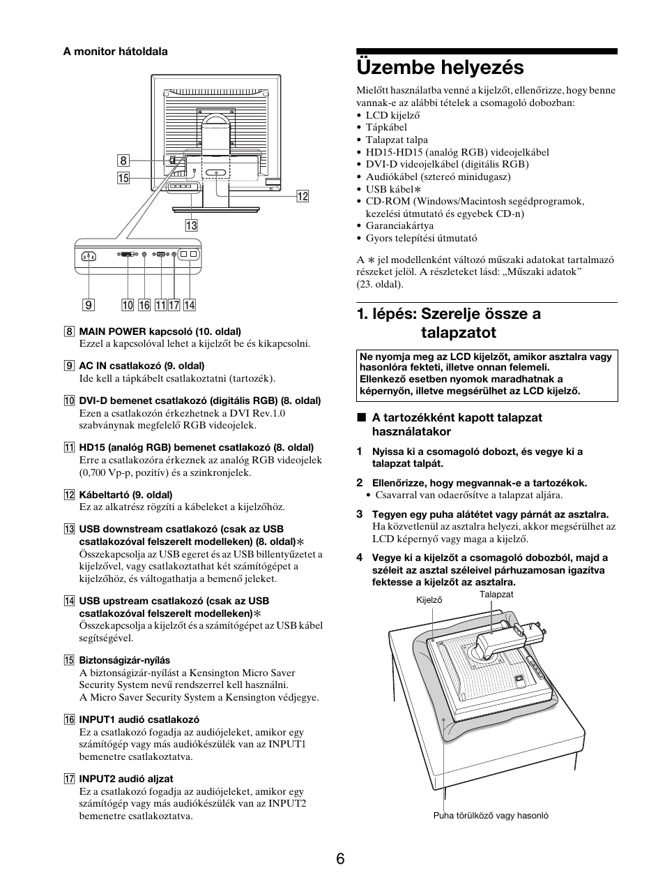 Üzembe helyezés, Lépés: szerelje össze a talapzatot | Sony SDM-S205FB User Manual | Page 308 / 403