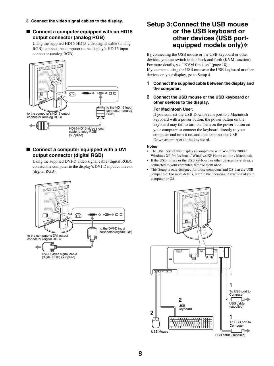 Setup 3: connect the usb mouse or the usb keyboard, Or other devices (usb port-equipped models only) | Sony SDM-S205FB User Manual | Page 33 / 403