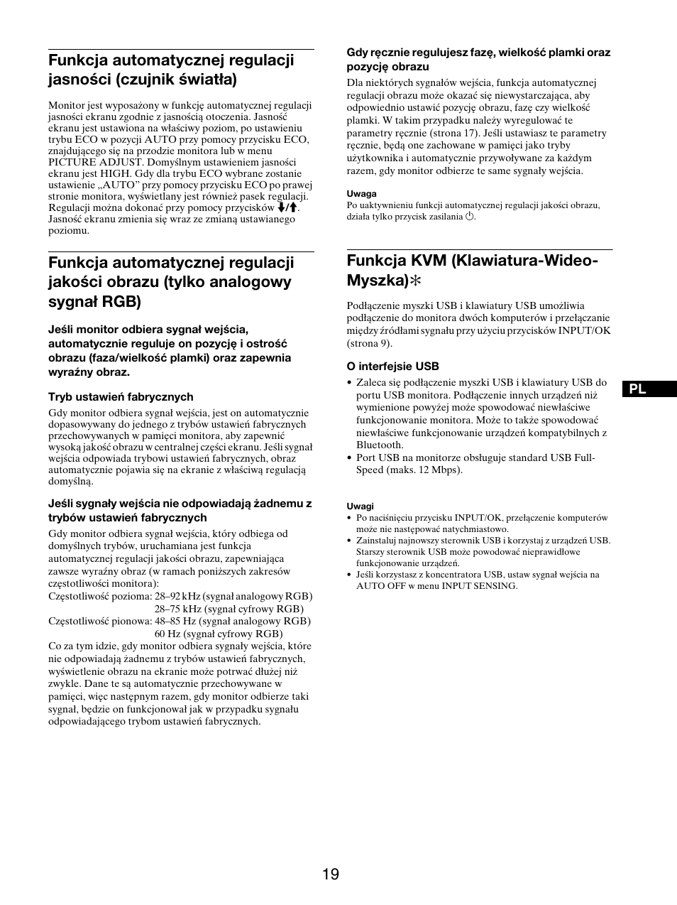 Funkcja kvm (klawiatura-wideo-myszka), Funkcja kvm (klawiatura-wideo- myszka) | Sony SDM-S205FB User Manual | Page 346 / 403