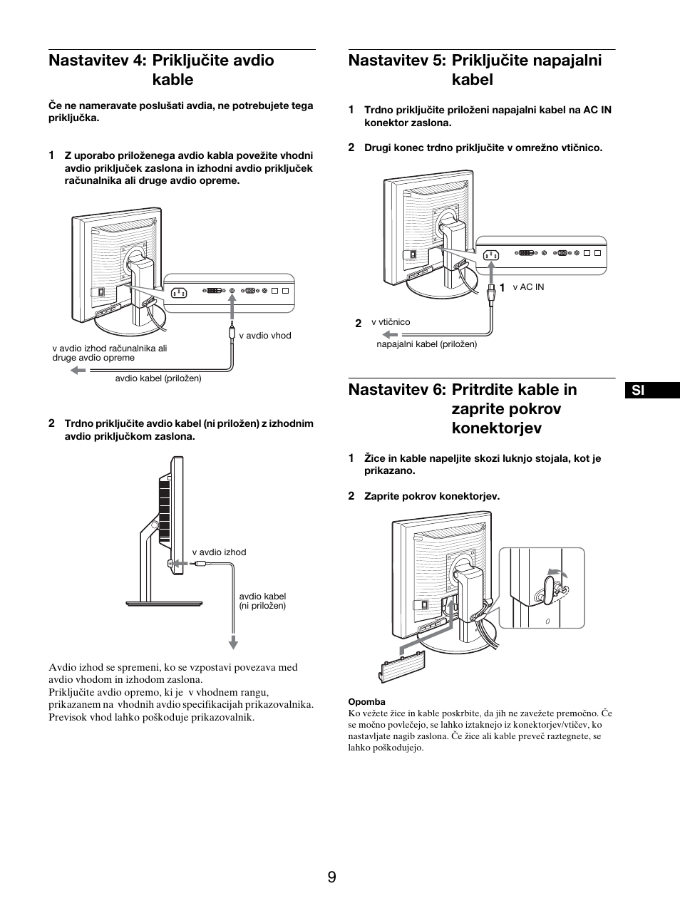 Nastavitev 4: priključite avdio kable, Nastavitev 5: priključite napajalni kabel | Sony SDM-S205FB User Manual | Page 362 / 403