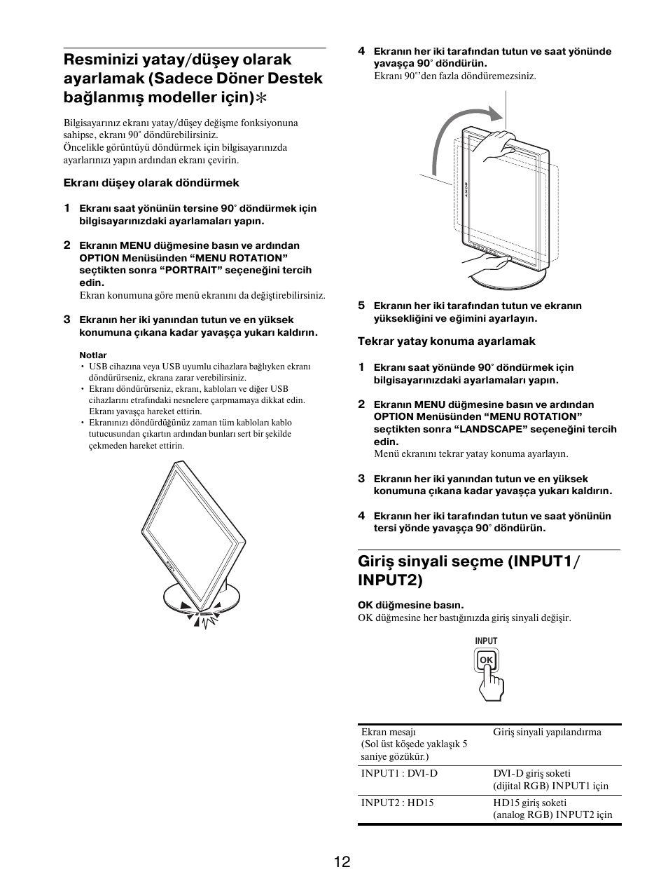 Giriş sinyali seçme (input1/input2), Giriş sinyali seçme (input1/ input2) | Sony SDM-S205FB User Manual | Page 390 / 403