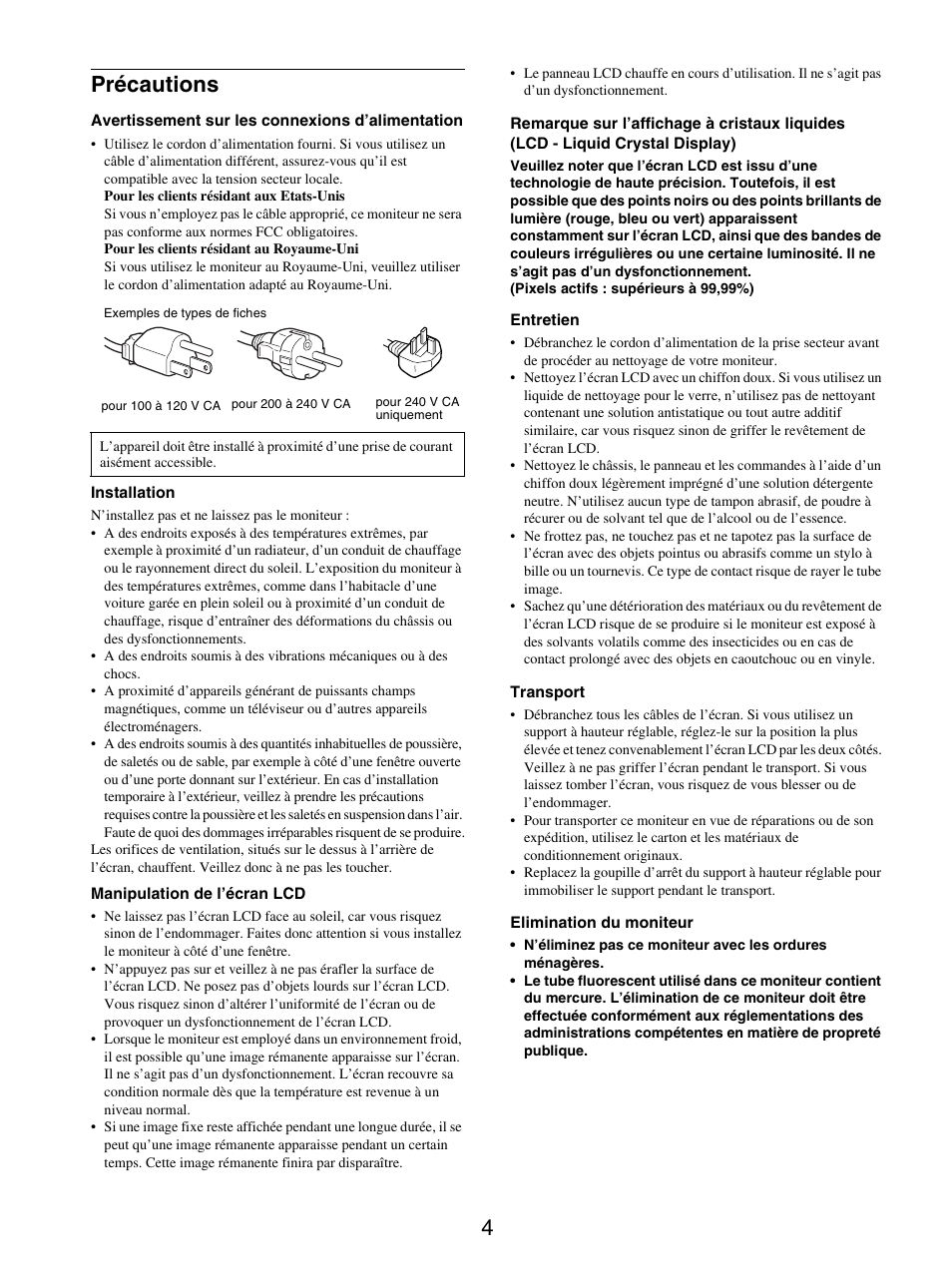 Précautions, 4précautions | Sony SDM-S205FB User Manual | Page 54 / 403