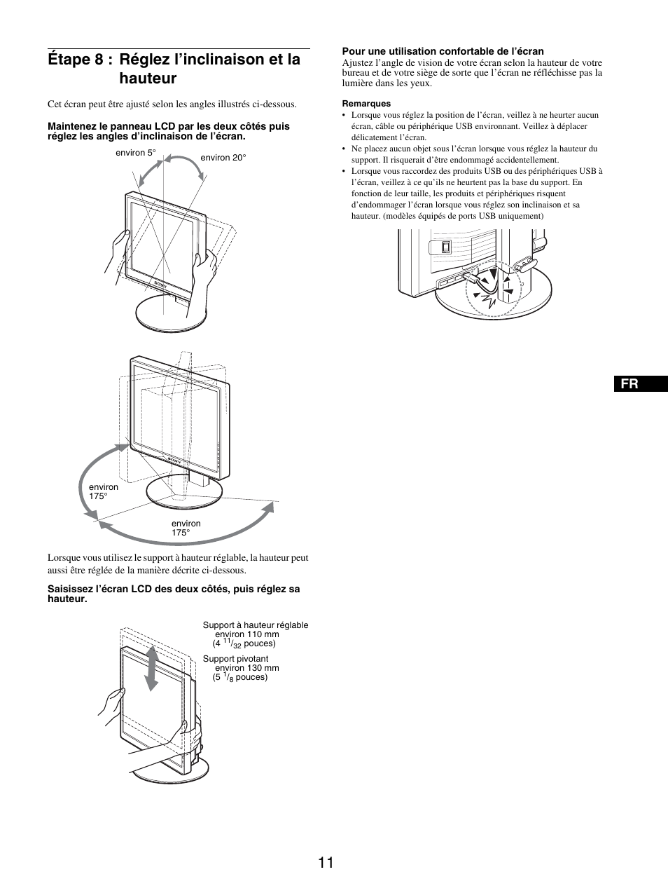 Étape 8 : réglez l’inclinaison et la hauteur | Sony SDM-S205FB User Manual | Page 61 / 403