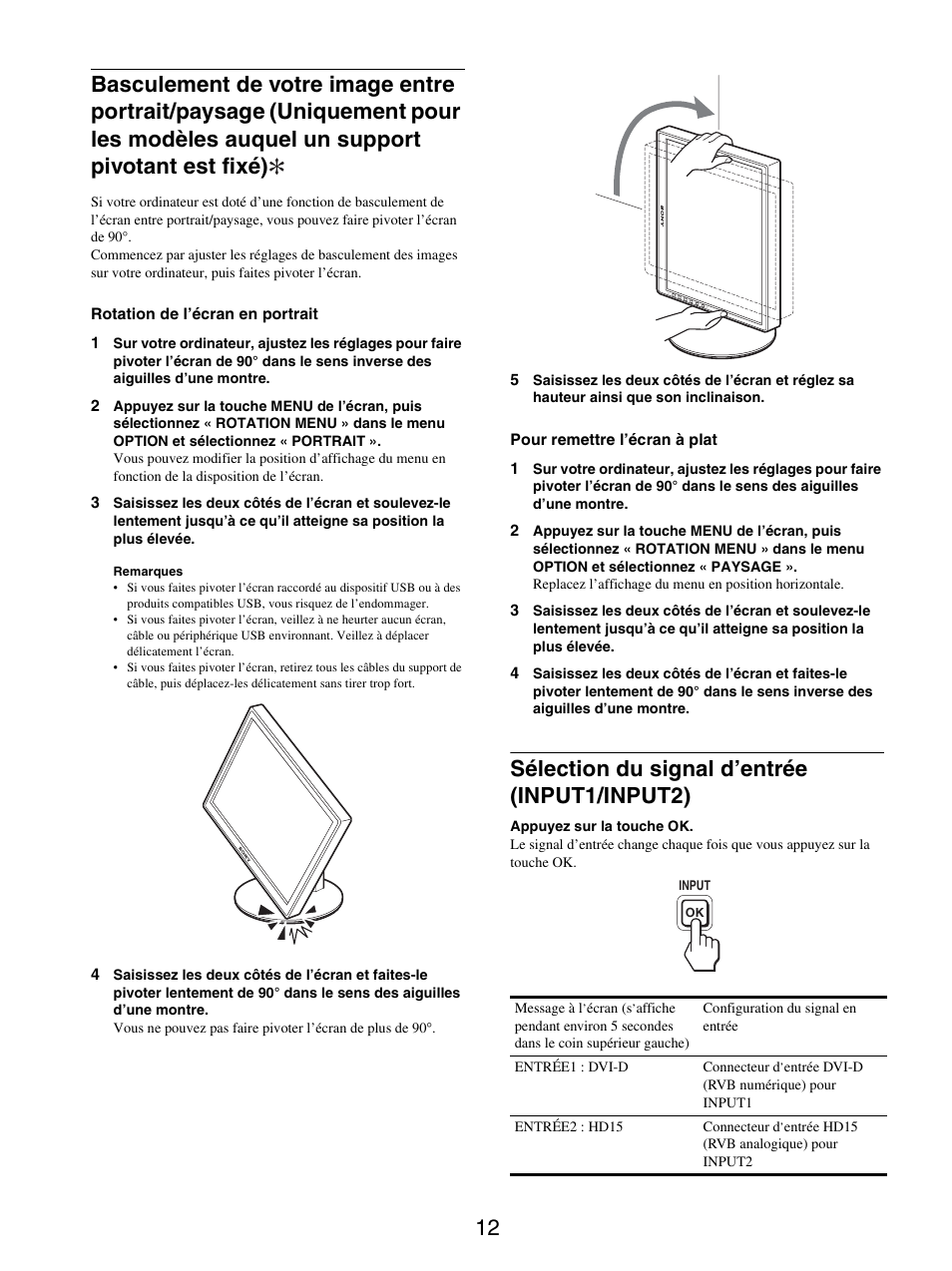 Sélection du signal d’entrée (input1/input2) | Sony SDM-S205FB User Manual | Page 62 / 403