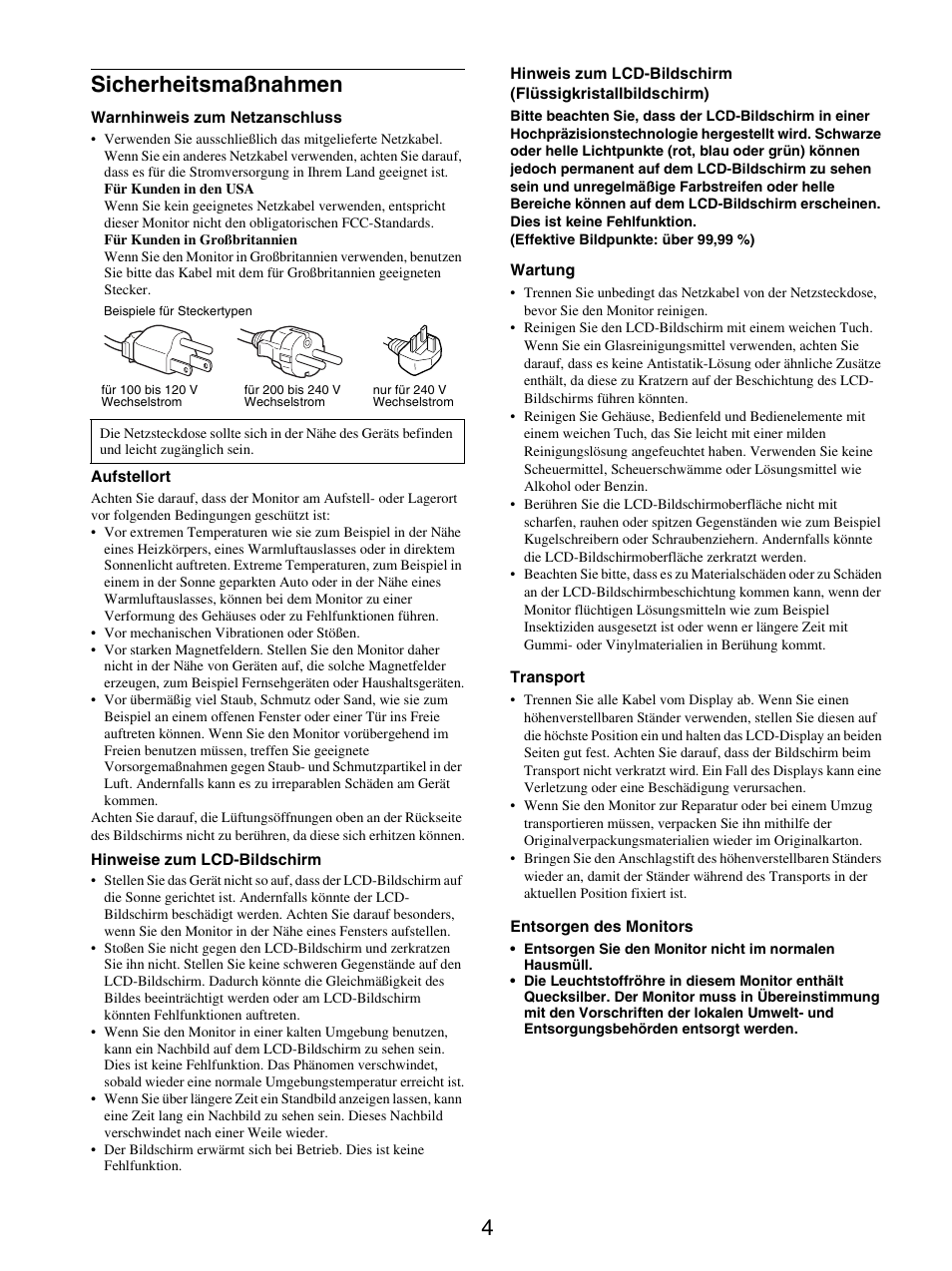 Sicherheitsmaßnahmen, 4sicherheitsmaßnahmen | Sony SDM-S205FB User Manual | Page 79 / 403