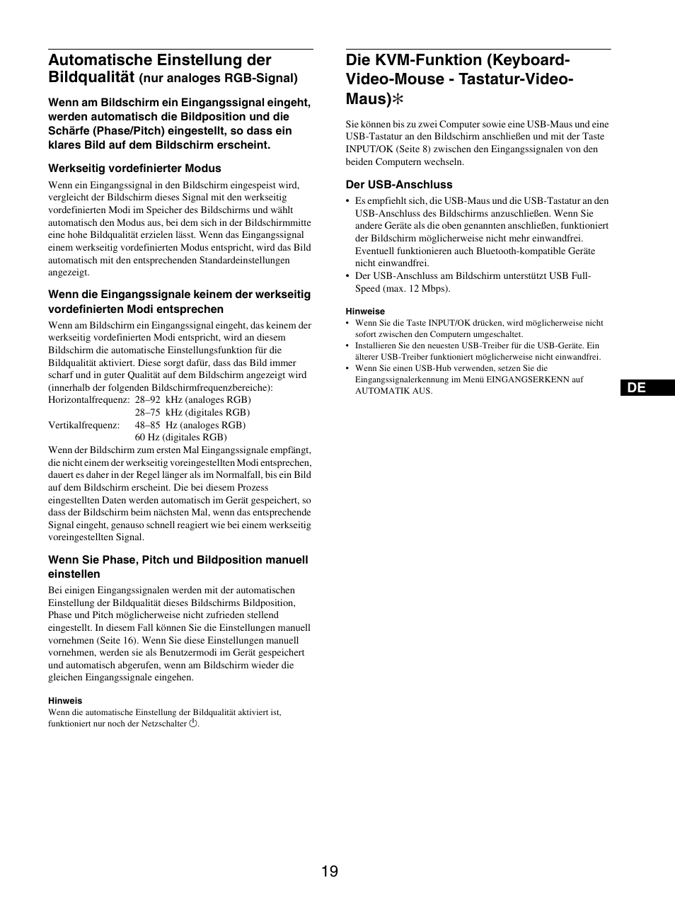 Automatische einstellung der bildqualität | Sony SDM-S205FB User Manual | Page 94 / 403