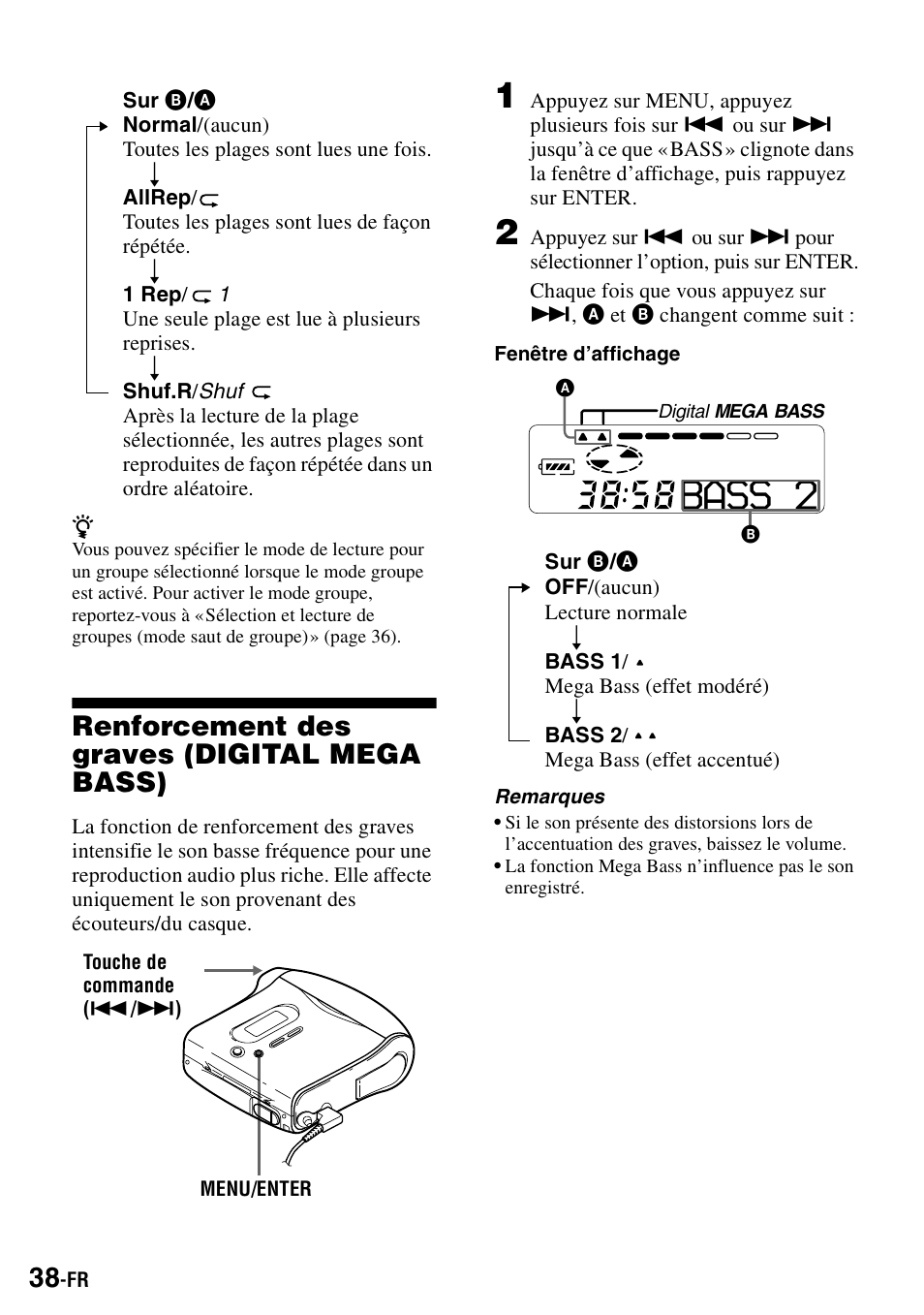 Renforcement des graves (digital mega bass), Bass 2 | Sony MZ-S1 User Manual | Page 106 / 208