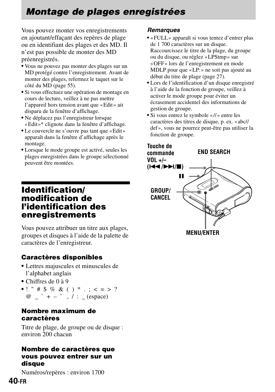 Montage de plages enregistrées | Sony MZ-S1 User Manual | Page 108 / 208