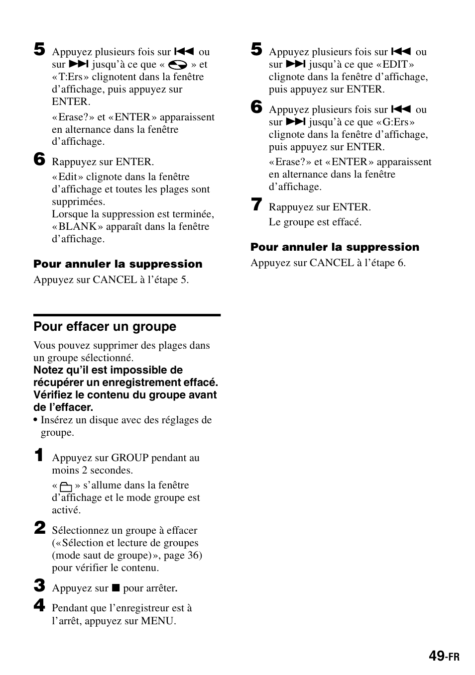 Pour effacer un groupe | Sony MZ-S1 User Manual | Page 117 / 208