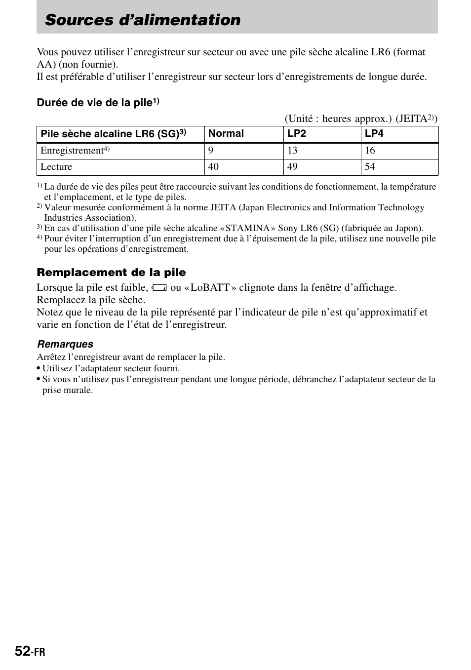 Sources d’alimentation | Sony MZ-S1 User Manual | Page 120 / 208