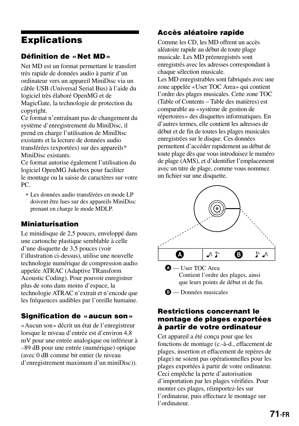 Explications | Sony MZ-S1 User Manual | Page 139 / 208
