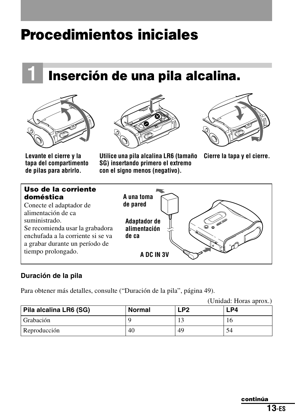 Procedimientos iniciales, Inserción de una pila alcalina | Sony MZ-S1 User Manual | Page 153 / 208