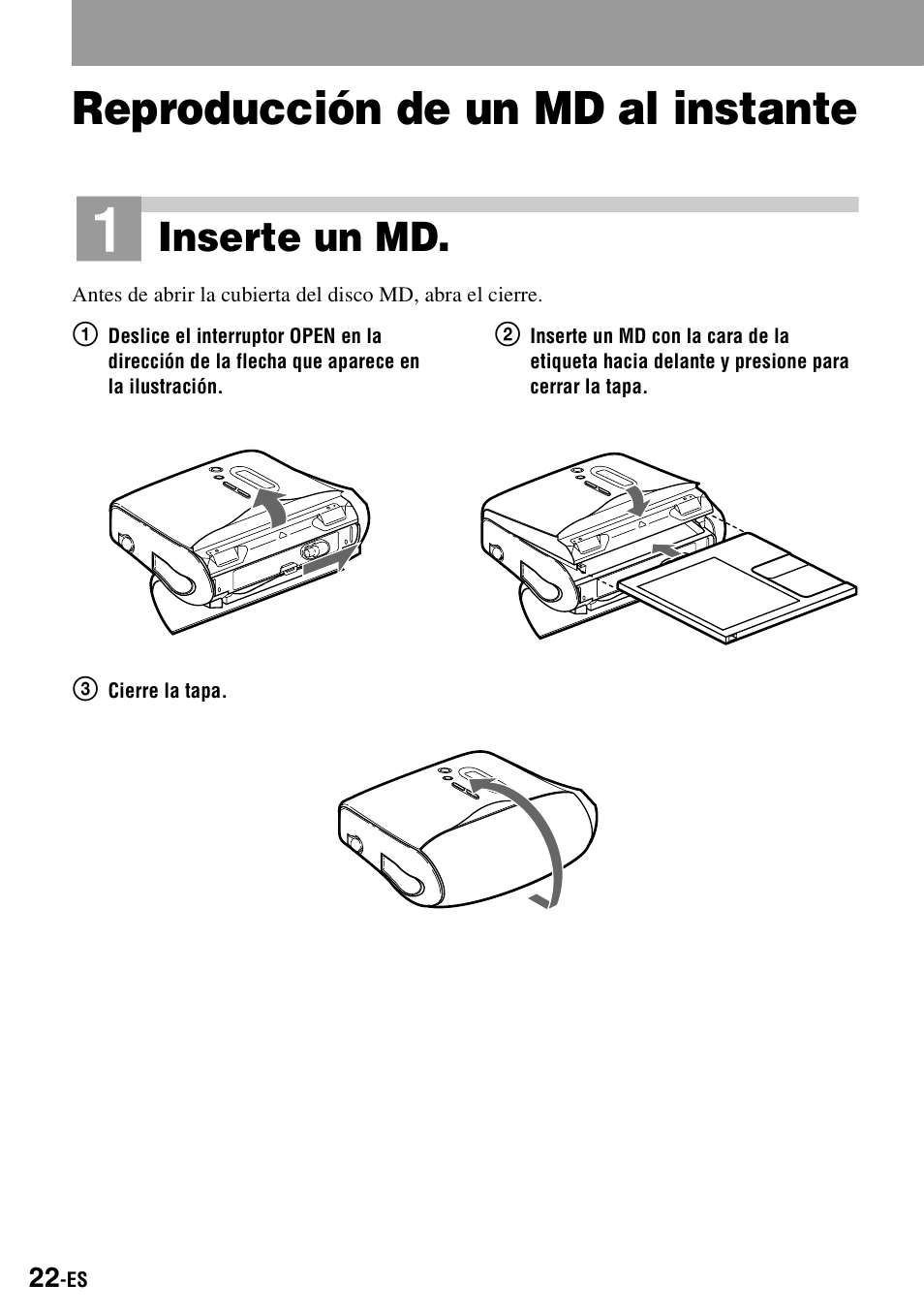 Reproducción de un md al instante, Inserte un md | Sony MZ-S1 User Manual | Page 162 / 208