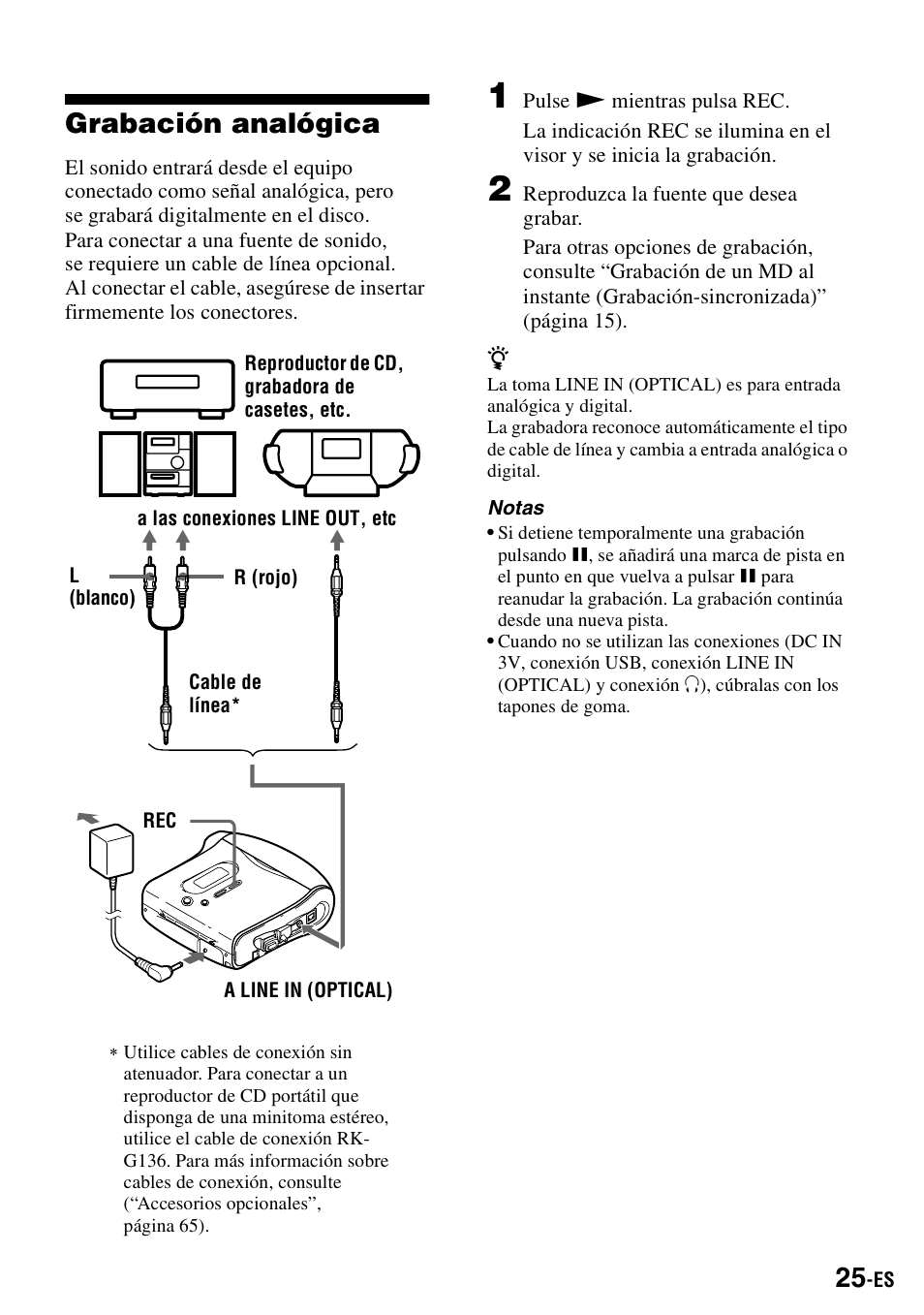 Grabación analógica | Sony MZ-S1 User Manual | Page 165 / 208