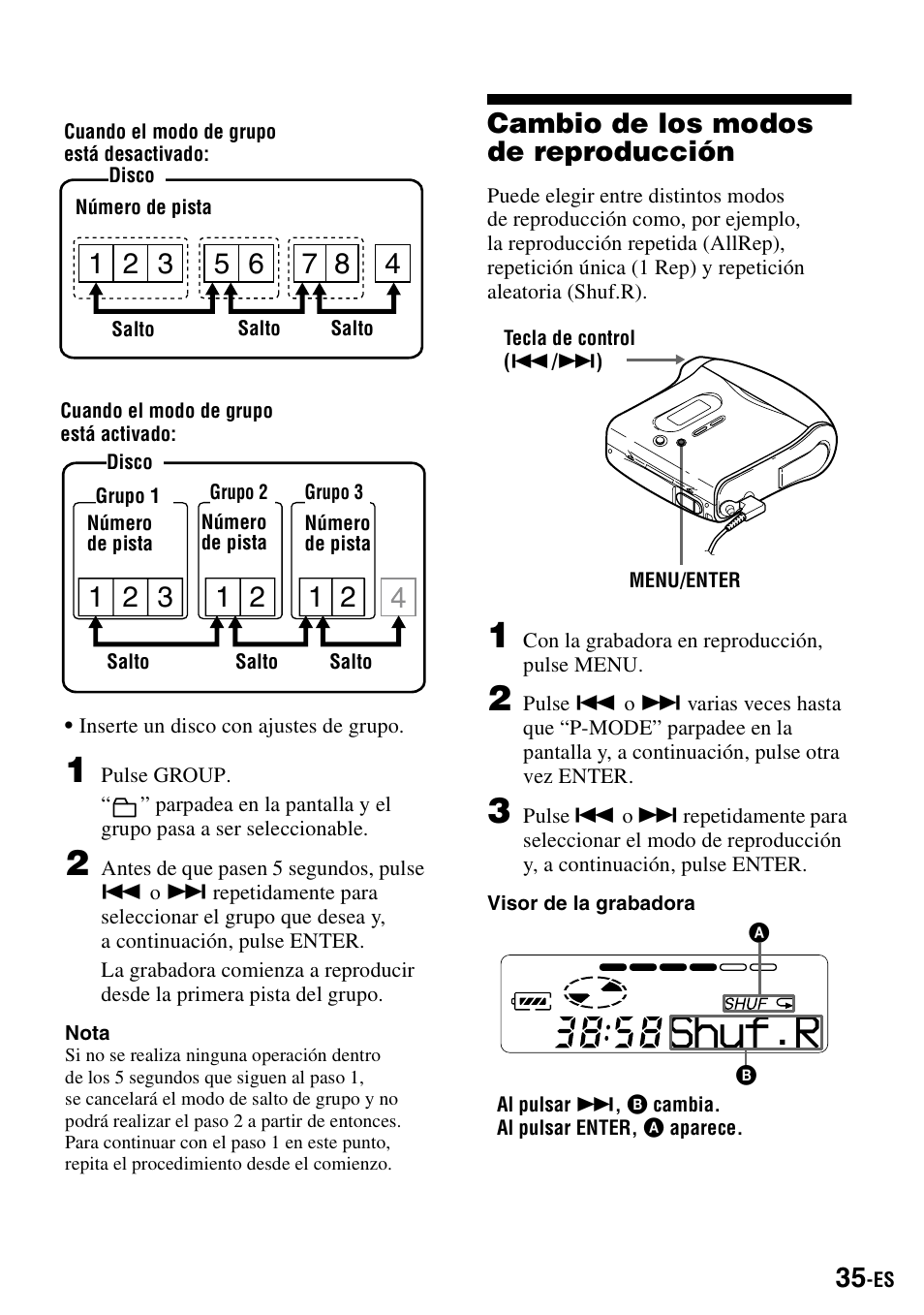 Cambio de los modos de reproducción, Shuf.r | Sony MZ-S1 User Manual | Page 175 / 208