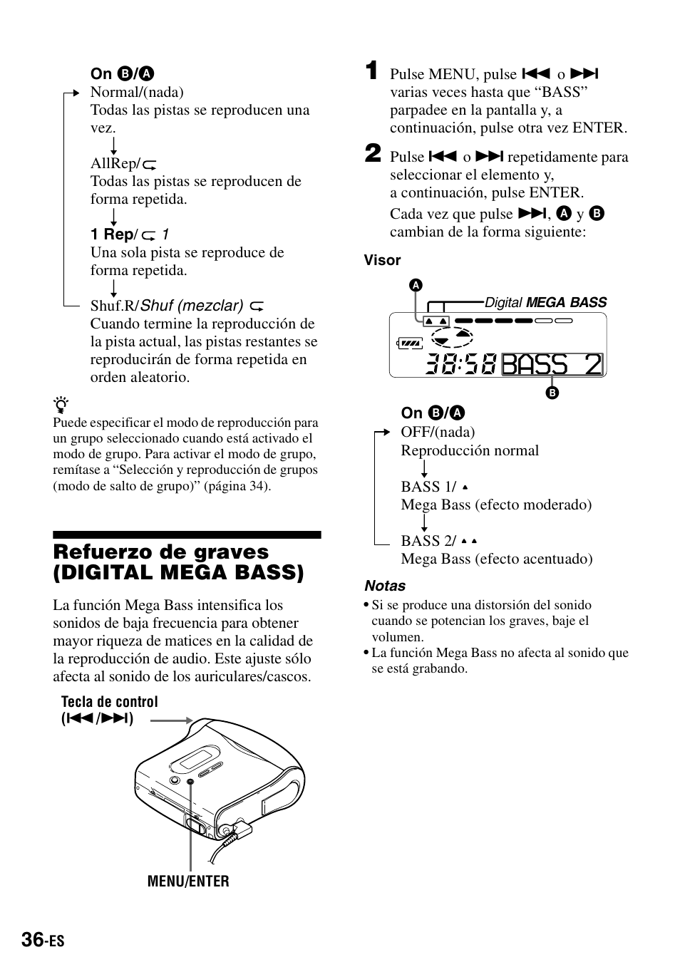 Refuerzo de graves (digital mega bass), Bass 2 | Sony MZ-S1 User Manual | Page 176 / 208