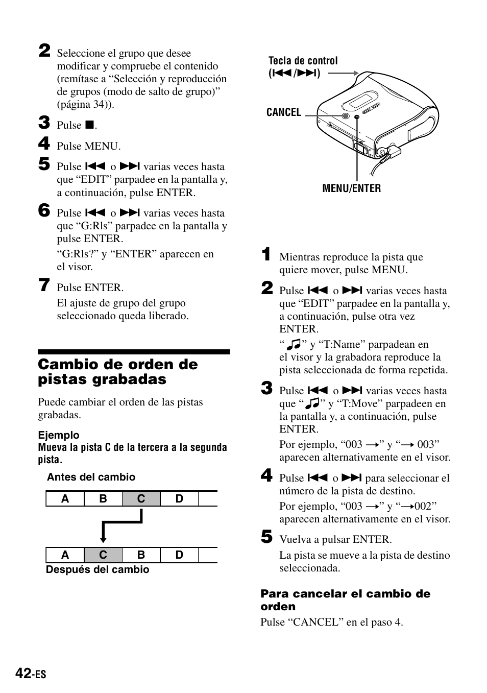 Cambio de orden de pistas grabadas | Sony MZ-S1 User Manual | Page 182 / 208