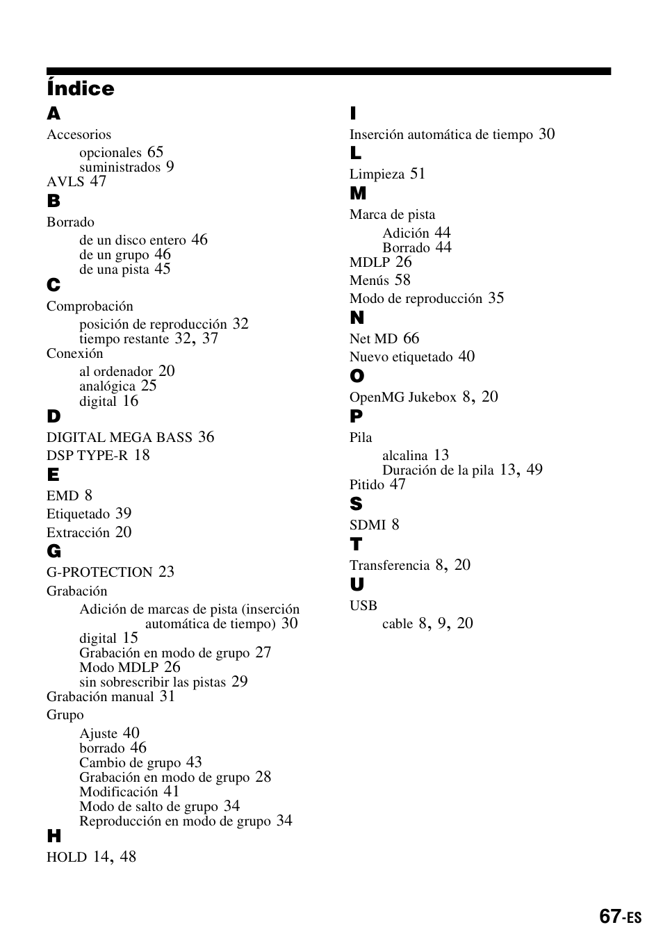 Índice | Sony MZ-S1 User Manual | Page 207 / 208