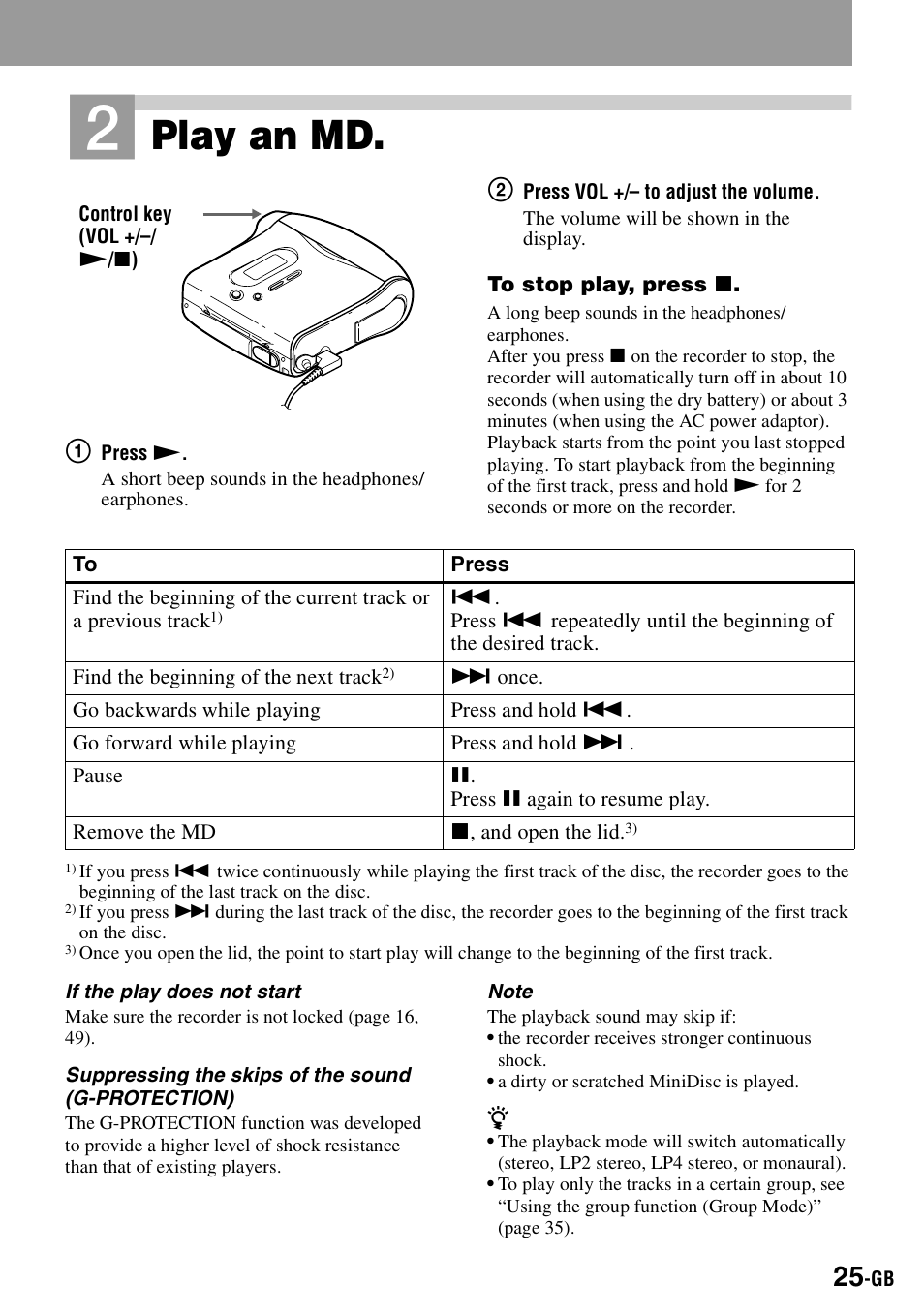 Play an md | Sony MZ-S1 User Manual | Page 25 / 208