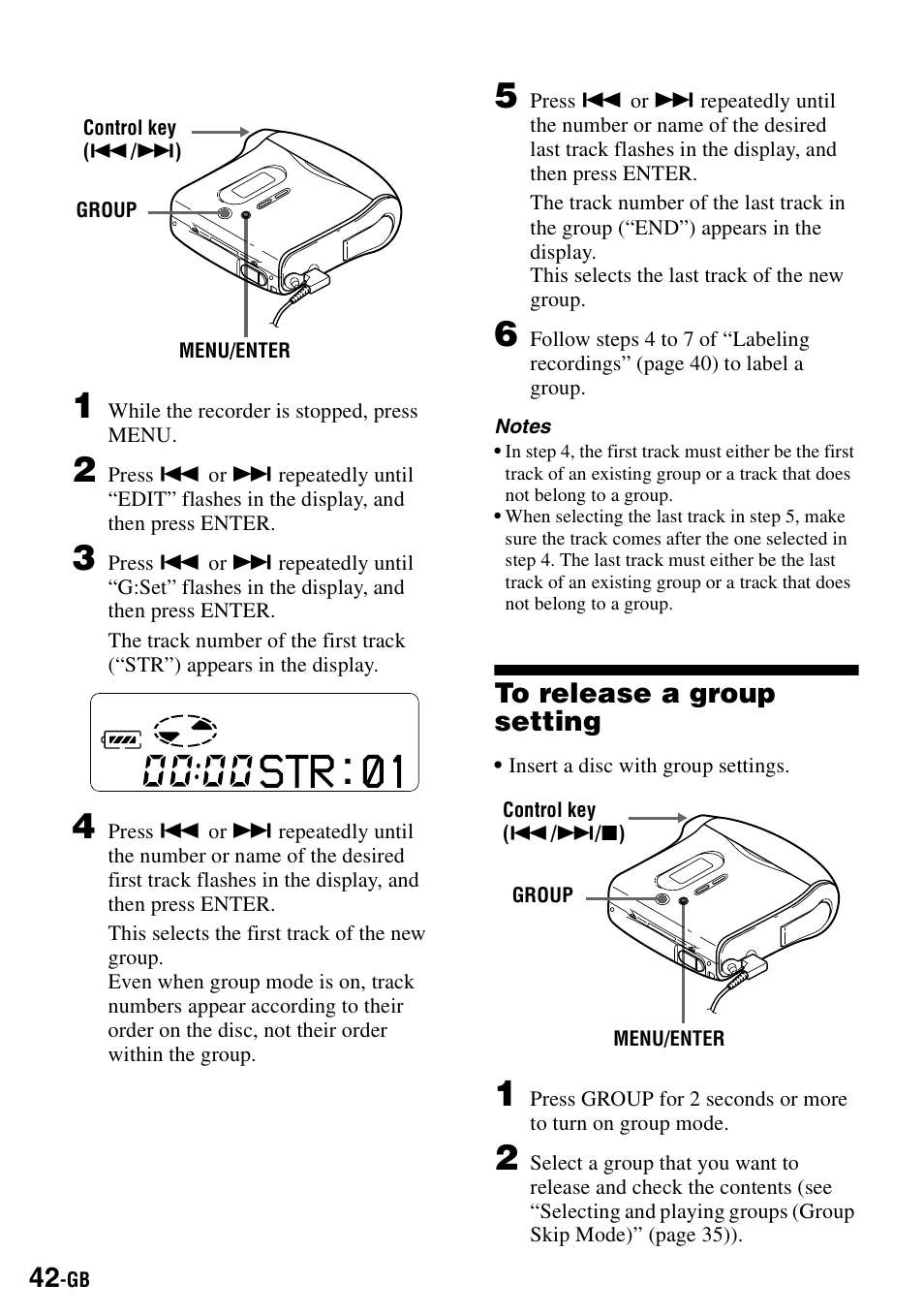 To release a group setting | Sony MZ-S1 User Manual | Page 42 / 208