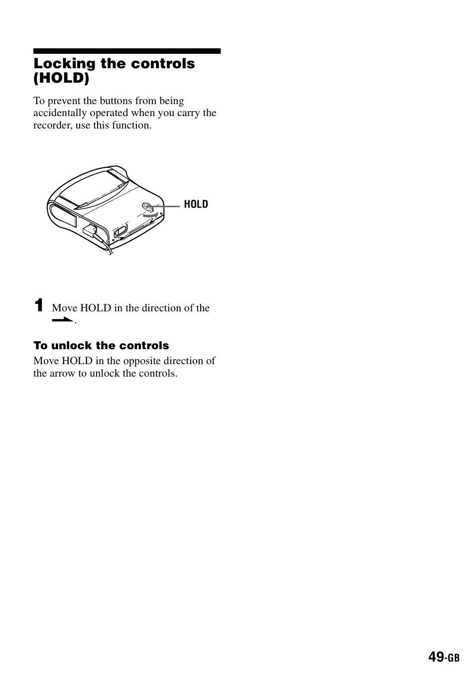 Locking the controls (hold) | Sony MZ-S1 User Manual | Page 49 / 208