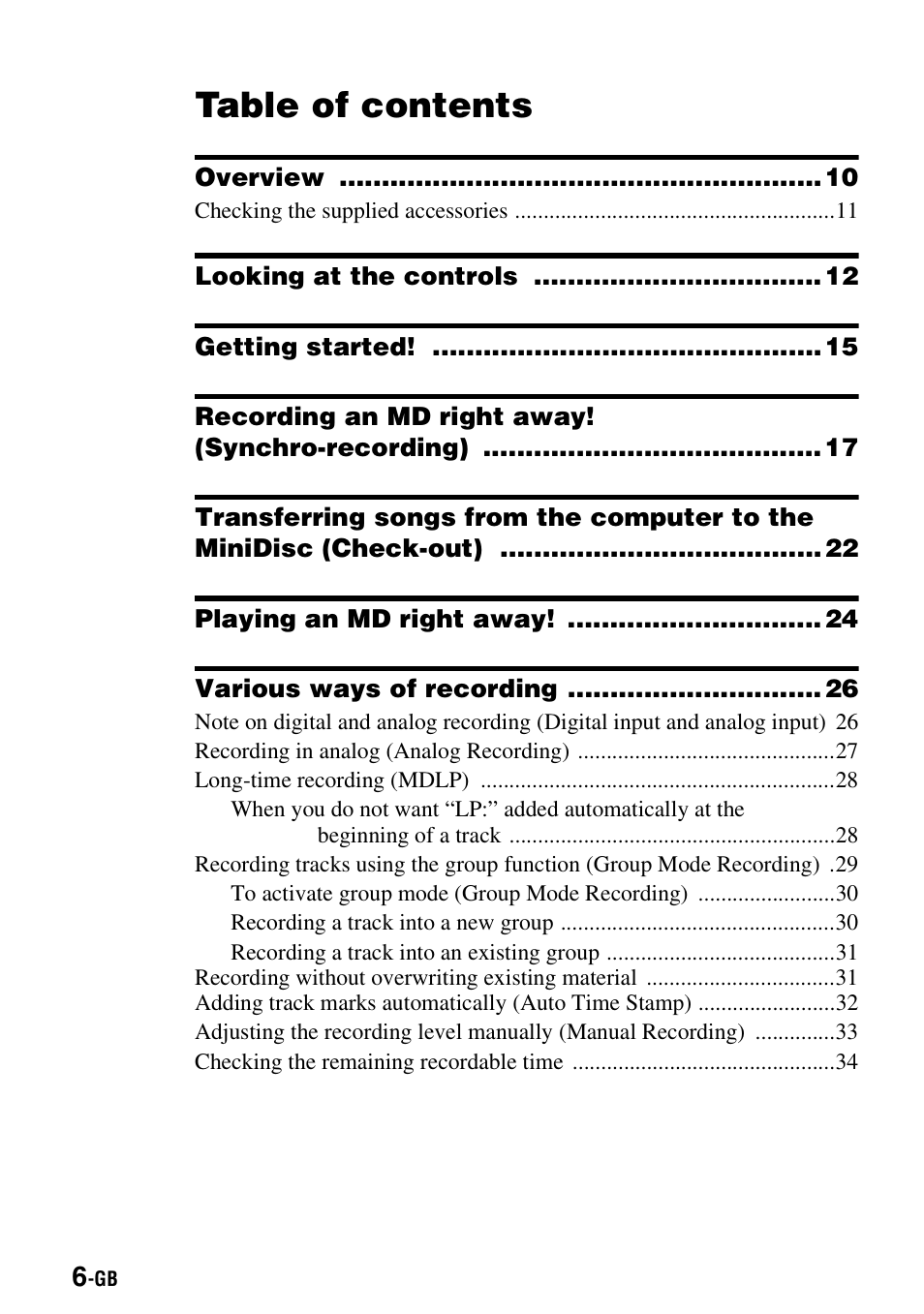 Sony MZ-S1 User Manual | Page 6 / 208