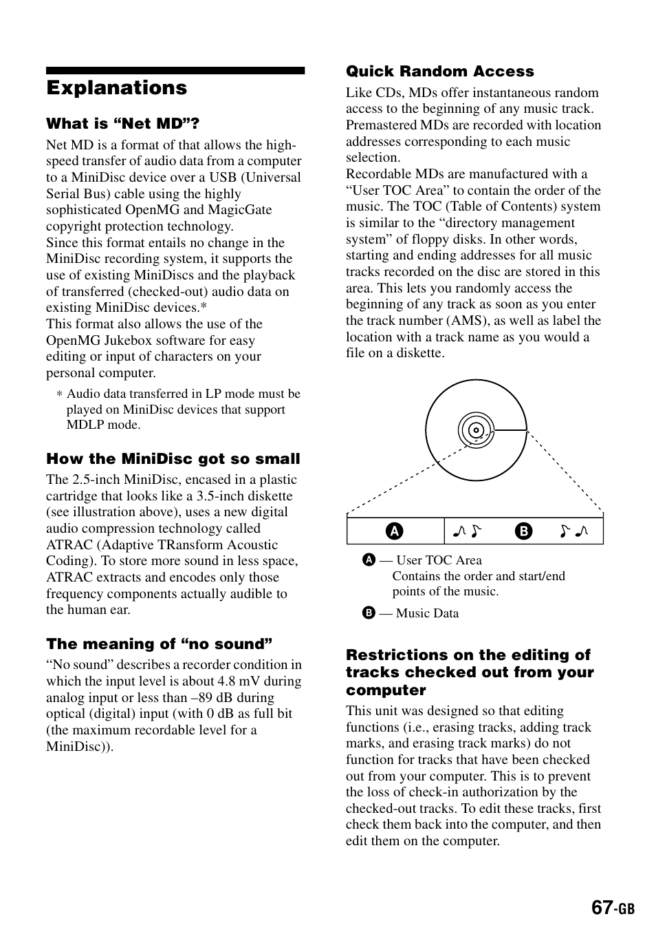 Explanations | Sony MZ-S1 User Manual | Page 67 / 208