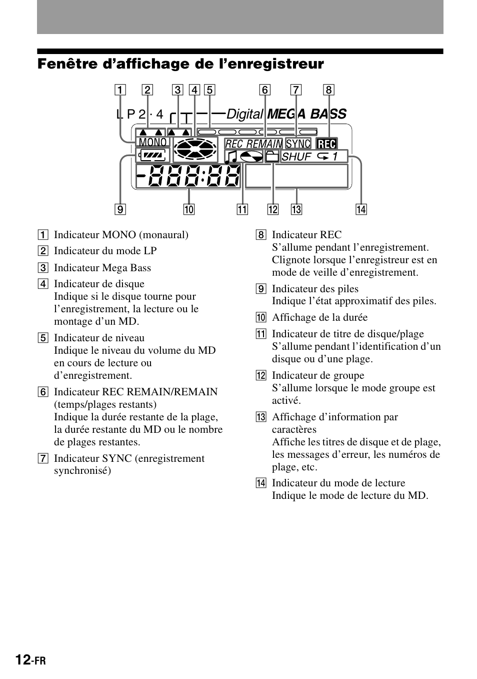 Fenêtre d’affichage de l’enregistreur, Digital mega bass, L p 2 . 4 | Sony MZ-S1 User Manual | Page 80 / 208