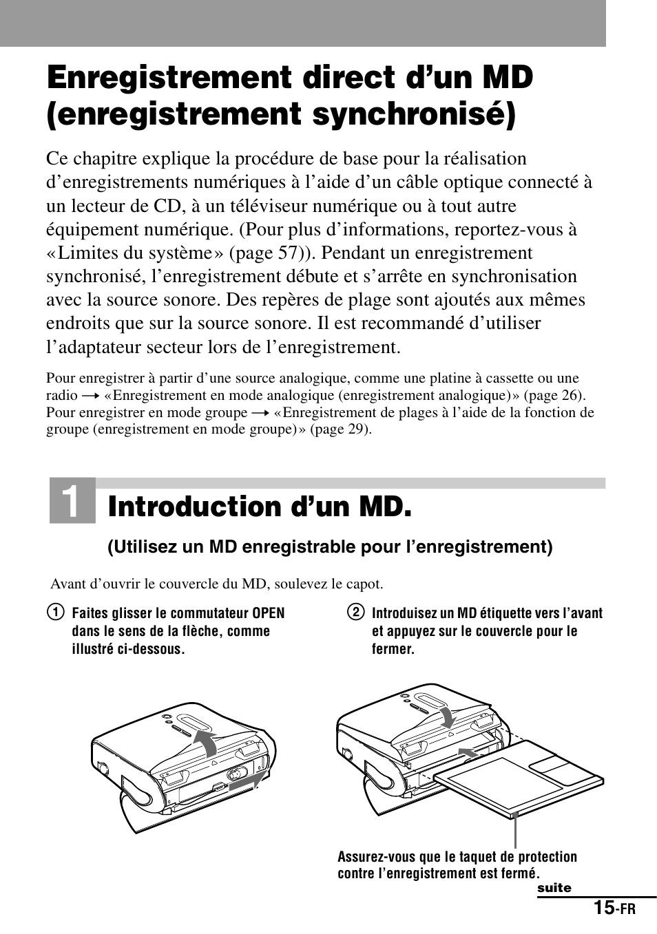 Introduction d’un md | Sony MZ-S1 User Manual | Page 83 / 208